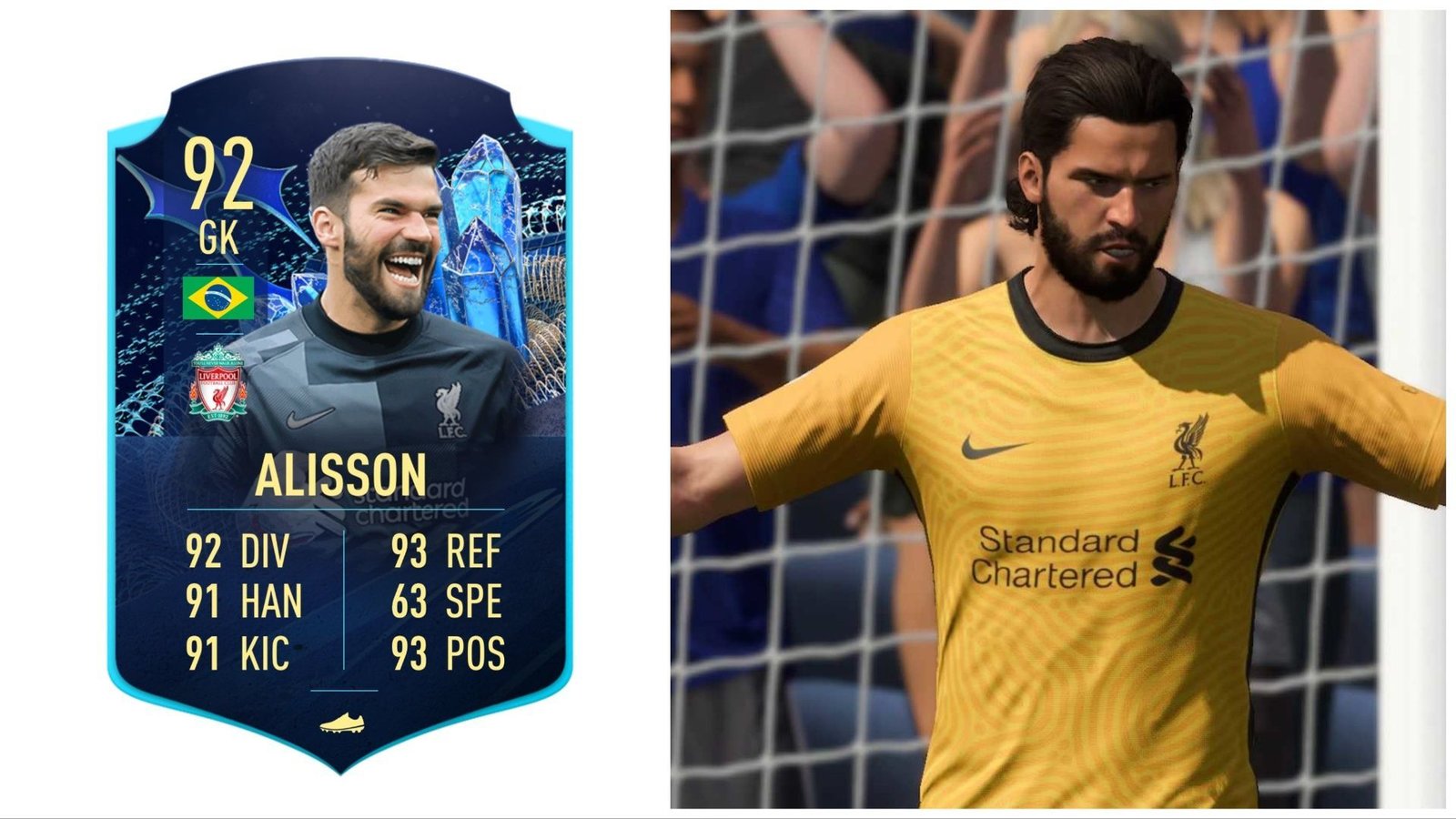 TOTS Moments Alisson has been leaked (Images via Twitter/FIFA23Leaked_ and EA Sports)